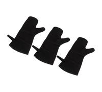 3 Pièces Moufles de Barbecue Noirs en Cuir de Vache et Coton