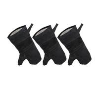 3 Pièces Moufles de Barbecue Noirs en Cuir de Vache et Coton