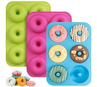 3 Pièces Moule Donuts Silicone 6 Cavités, Anti-Adhésif, Sans BPA, Résistant À La Chaleur pour Cake Factory et Cuisson Des Beignets (Bleu, Vert Clair, Rose)