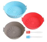 3 Pièces Moule Silicone Air Fryer, Panier en Silicone avec Pinceau Réutilisable Friteuse Accessoires Rond Plat Pot pour Airfryer Micro-Ondes Cuiseur Vapeur Moule à Gâteau COSORI Ninja Tower