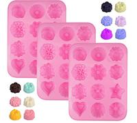 3 Pièces Moule Silicone Patisserie Antiadhésifs Moule Forme Demi Sphere en Silicone de Dualité Alimentaire 12 Cavités Moules Silicone Fleur pour Gateau, Muffins, Chocolats, Gelées, Puddings,Bonbons