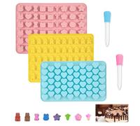3 Pièces Moules à Bonbons En Silicone vec 2 Compte-Gouttes | Réutilisable Moule Ourson Silicone Gummies avec 11 Formes Mignonnes pour le Chocolat DIY, les Glaçons, les Biscuits, la Gelée