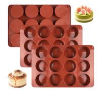 3 Pièces Moules Cylindriques en Silicone à 12 Cavités de Ø 5,2 cm x 2 cm | Moule à Gâteau en Silicone en Forme de Cylindre, Moules Cylindriques Ronds, pour Cupcakes, Mousse, Chocolat, Biscuits