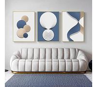 3 Pièces Murale Art Image Moderne Abstrait Bleu Blanc Or Géométrique Mur Art Pour Salon Chambre Esthétique Impression Sur Toile Affiche Oeuvre Peinture Décor Image Sans Cadre-40x50CM