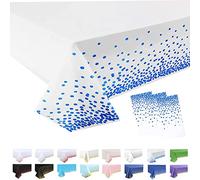 3 Pièces Nappe de Fête Blanc, Nappe en Plastique 137x274cm Couverture de Table de Confettis à Pois Blau Nappe de Table de Fête Rectangulaire pour Décorations d'anniversaire Mariage Noël Halloween