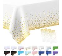 3 Pièces Nappe de Fête Blanc, Nappe en Plastique 137x274cm Couverture de Table de Confettis à Pois Gold Nappe de Table de Fête Rectangulaire pour Décorations d'anniversaire Mariage Noël Halloween