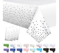 3 Pièces Nappe de Fête Blanc, Nappe en Plastique 137x274cm Couverture de Table de Confettis à Pois Silber Nappe de Table de Fête Rectangulaire pour Décorations d'anniversaire Mariage Noël Halloween