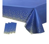 3 Pièces Nappe de Fête Bleu, Nappe en Plastique 137x274cm Couverture de Table de Confettis à Pois Gold Nappe de Table de Fête Rectangulaire pour Décorations d'anniversaire Mariage Noël Halloween