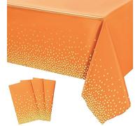 3 Pièces Nappe de Fête Orange, Nappe en Plastique 137x274cm Couverture de Table de Confettis à Pois Gold Nappe de Table de Fête Rectangulaire pour Décorations d'anniversaire Mariage Noël Halloween