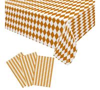 3 Pièces Nappe Jetable Anti-Taches Vichy Orange et Blanc à Carreaux 130x230 cm Rectangulaire en Plastique pour Fête, Noël, Mariage, Pique-Nique, Anniversaire, Décorations Halloween