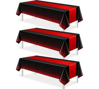 3 pièces Nappes de table noire et rouge pour la décoration de fête, nappe de table en plastique noir avec nappe rectangulaire jetable à motif rouge, 54 x 108 pouces, convient pour l'anniversaire, la r