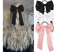 3 pièces Nœud de cheveux pour femmes, Élastique à cheveux en satin doux, Nœud coquin blanc, noir, rose lotus. Supports de queue de cheval, élastiques à cheveux, chouchous, élastiques à cheveux Taille