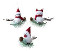 3 Pièces Ornements en Mousse Forme d'Oiseau de Noël avec Bonnet du Père Noël