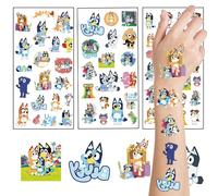 3 pièces ou 6 pièces Fournitures de fête kawaii de la famille et des amis de Blueys, autocollants de tatouage temporaire. Bluey, Bingo, chien, mignon, Coco, Rusty, Muffin. Autocollants d'art corporel 