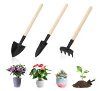3 Pièces Outils de Jardinage, Mini Outils de Jardinage, Mini Outil de Jardin, Outil de Jardinages à Main avec Manches en Bois, Pelle, Bêche, Râteau, pour Balcon Potager Plantes Grasses