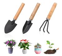 3 Pièces Outils de Jardinage, Mini Outils de Jardinage, Mini Outil de Jardin, Outil de Jardinages à Main avec Manches en Bois, Pelle, Bêche, Râteau, pour Balcon Potager Plantes Grasses