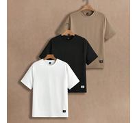 3 pièces Pack T-shirt de base à manches courtes en tricot pour homme, pour sortir, pour le mari L,M,S,XL,XS,XXL,XXS,XXXL,XXXXLLettres,UnicoloreTissu tricoté