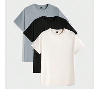 3 pièces Pack T-shirt décontracté à manches courtes tricoté pour hommes, pour sortir, pour les amis L,M,S,XL,XS,XXL,XXS,XXXL,XXXXLUnicoloreTissu tricoté