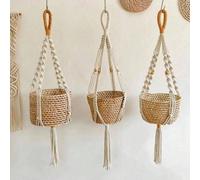 3 pièces Panier à plantes en macramé, support de plante d'intérieur suspendu avec perles en bois, étagère de plante décorative avec glands, pots de fleurs exclus M,Style 3,Style 2,Style 1,Nouveau modè