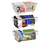 3 Pièces Panier Congelateur Coffre,Empilable Congélateur avec Poignée, Rangement Congelateur Coffre Empilable, Bac de Rangement Congélateur Blanc, pour Réfrigérateur Armoire Cuisine, Congélateur
