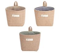 3 Pièces Panier de Rangement en Coton et Lin，Sac de Rangement en Coton Lin, Sac de Rangement Suspendu en Coton et Lin，Détachable, Pliable, Lavable, Pour Mur, Porte, 3 Modèles