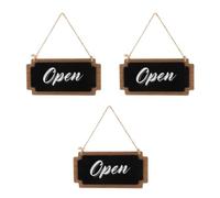 3 Pièces Panneau Commercial Ouvert Fermé en Bois Double Face Suspendu | Restaurant et Salon Réception, Finition Mate, Grain Visible, Noir, Corde Incluse