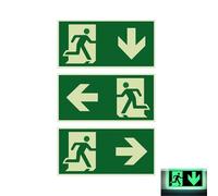 3 Pièces Panneau Issue de Secours,Sortie D'urgence 300x150mm,"Gauche", "Droite" et "Dessous"Panneaux de Sortie de Secours, Utilisé pour les Tunnel, Hôtel, École, Immeuble de Bureaux, Cinéma