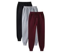 3 pièces pantalons de jogging pour femmes avec chevilles resserrées - Pantalons de survêtement taille haute élastique - Joggings femmes couleur unie avec cordon de serrage - Bas de jogging randonnée