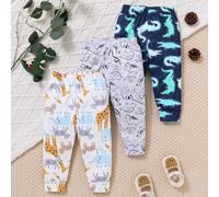 3 pièces Pantalons imprimés animaux et crocodiles pour bébés garçons, automne/hiver 9-12M,12-18M,18-24M,2-3YAnimal,Cartoon,GéométriqueÉtoffe