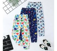 3 pièces Pantalons longs tout-aller pour jeunes garçons avec imprimé dinosaure et tracteur. Convient pour les loisirs, les sports, les voyages, le quotidien, l'école, l'extérieur, le printemps et l'au