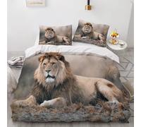 3 pièces Parure de Lit 2 Personnes Adultes Lion Housse de Couette 240x260 en Microfibre Imprimé 3D Animaux Sauvages avec Fermeture Éclair avec 2 Taies d'oreiller 50x75cm