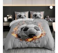 3-pièces Parure de Lit pour Adultes - Football CréAtif d'eau Et de Feu Housse de Couette 240x220 et 2 Taies d’Oreiller, Gris Housse Couette en Microfibre Doux et Confortable pour 2 Personnes Lit