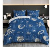 3-pièces Parure de Lit pour Enfant - Motif de PlanèTe Abstrait Housse de Couette 90x190 et 2 Taies d’Oreiller, Bleu Housse Couette en Microfibre Doux et Confortable pour 1 Personnes Lit