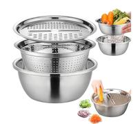 3 Pièces Passoire avec Bol Inox | Multifonctionnel Passoire À Egoutter En Acier Inoxydable | Passoire de Cuisine | Panier Égouttoir avec Plateau Pour Légumes, Ensemble De Bol De Lavage Machine
