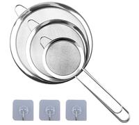 3 Pièces Passoire Inox, Tamis Cuisine avec Poignée, Métal Maille Fine, Filtre pour Pâtisserie, Nouille, Égoutter Poudre, Pâtisserie, Quinoa (8/12/16 cm)