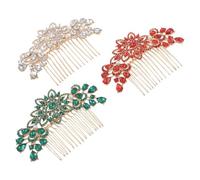 3 Pièces Peigne à Cheveux Fleurs et Feuilles, Sept Dents | Cristal et Métal, Finition Élégante et Brillante, pour Chignons, Soirées, Photos et Mariages