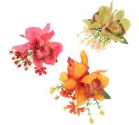 3 Pièces Peigne à Cheveux Floral Hawaïen, Orchidée Simulée | Léger, Fixation Latérale Sûre, Style Élégant, pour Photos de Plage et Occasions Spéciales