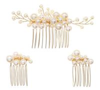 3 Pièces Peigne à Cheveux Orné de Perles Synthétiques Latéral | Style Classique et Léger, Maintien Antidérapant, Adapté au Voile Nuptial, Coiffure Latérale, Séances Photo et Bal