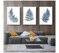 3 Pièces-Peinture Abstraite Feuillage D'Eucalyptus Bleu Décoration Murale Maison Cuisine Bureau L'Encre Impression Fougère Bleue Aquarelle Feuille Indigo Art Botanique Toile Encre-60*70cm(sans cadre)