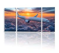 3 Pièces Peinture Numero Adulte, Coucher soleil Avion Peinture par Numéro, avec Pinceaux Bricolage Peintures Kits, Loisir Creatif Débutants, Décoration Murale de la Maison 30x60cm (Sans Cadre) y1s-702