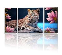 3 Pièces Peinture Numero Adulte, Lotus Léopard Peinture par Numéro, avec 3- Pinceaux Bricolage Peintures Kits, Loisir Creatif Débutants, Décoration Murale de la Maison 30x60cm (Sans Cadre) y1s-677