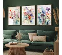3 Pièces-Peintures Abstraites Violettes Oranges Belles Affiches Florales L'Aquarelle Impressions Toile Art Mural Images Murales Salon Cuisine Décoration Chambre-50*60cm/20*24 pouce(sans cadre)