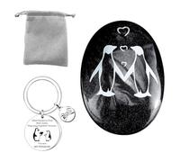 3 Pièces Penguin Pebble Set, Positivité Galet de Pingouin pour Saint Valentin Cadeau, You Are My Penguin Porte-Clés en Acier Inoxydable pour Couple Petite Amie Petit Ami(Noir)