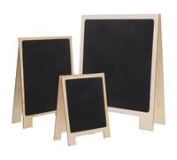 3 Pièces Petit Tableau Noir de Table Recto Verso en Bois Foncé | Base en Bois Massif, Format Compact et Stable, Arêtes Lisses, pour Menus, Messages Quotidiens