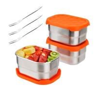 3 Pièces Petite Boite Alimentaire Inox avec Couvercles, 230ml Récipient à Sauce en Acier Inoxydable Boîtes Alimentaire Inox avec Fourches Récipients en Acier Boîte à Bento pour Les Voyages