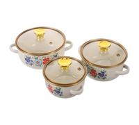 3 Pièces Petite Cocotte Émail avec Couvercle Verre, Double