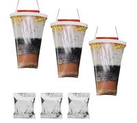 3 Pièces Piege a Mouche Interieur Exterieur Kit, Red Top Fly Traps, Transparent Recharge Piege a Mouche, pour Les Mouches des Fruit