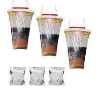 3 Pièces Piege a Mouche Interieur Exterieur Kit, Red Top Fly Traps, Transparent Recharge Piege a Mouche, pour Les Mouches des Fruits, Attraper Les Mouches