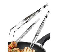 3 Pièces Pince Cuisine Inox, Pinces de Précision Cuisine, Longueur 30 cm * 2 & 20 cm * 1, Avec Pointes Dentelées Précises, Adaptées pour Cuisiner, Griller, Garnir et Servir les Aliments