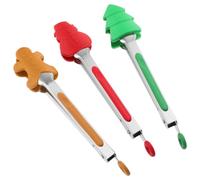 3 Pièces Pinces Cuisine Silicone Ambiance Noël Festive | Embouts Souples Antidérapants, Manche Long Ergonomique, Support Intégré, Démontage Pratique, pour Grillades, Salades